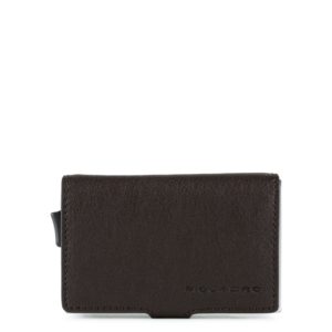 Piquadro Black Square Double Creditcard Case With Sliding System Dark Brown ~ Spinze.nl
