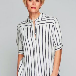 Dailey Streep Blouse Wit / Navy ~ Spinze.nl