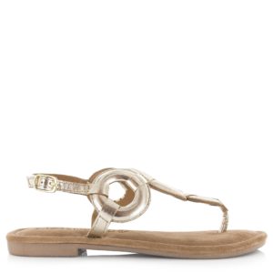 Lazamani ladies sandals rounds metallic Goud Leer Platte sandalen Dames ~ Spinze.nl