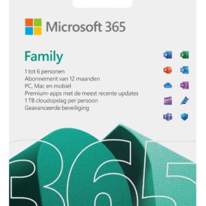 Microsoft 365 Family (12 maanden/6 apparaten) Digitale licentie Software ~ Spinze.nl