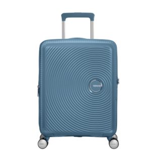 American Tourister Soundbox Spinner 55 Expandable Stone Blue ~ Spinze.nl