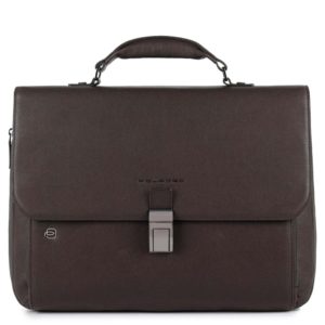 Piquadro Black Square Expandable Briefcase Laptop 15" Dark Brown ~ Spinze.nl
