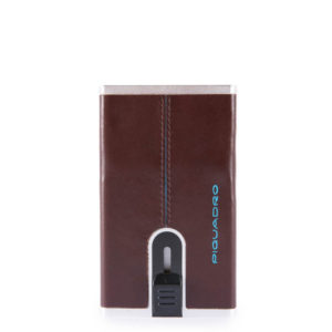 Piquadro Blue Square Creditcard Case With Sliding System Mahogany ~ Spinze.nl