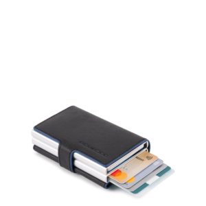 Piquadro Blue Square Double Credit Card Case With Sliding System Black ~ Spinze.nl