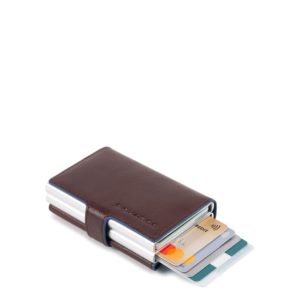 Piquadro Blue Square Double Credit Card Case With Sliding System Dark Brown ~ Spinze.nl