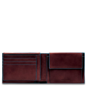 Piquadro Blue Square Men&apos;s Wallet With Flip Up With ID/Coin Pocket Mahogany ~ Spinze.nl