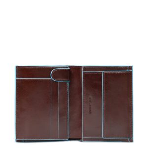 Piquadro Blue Square Vertical Wallet 10 Cards With Coin Case Mahogany ~ Spinze.nl