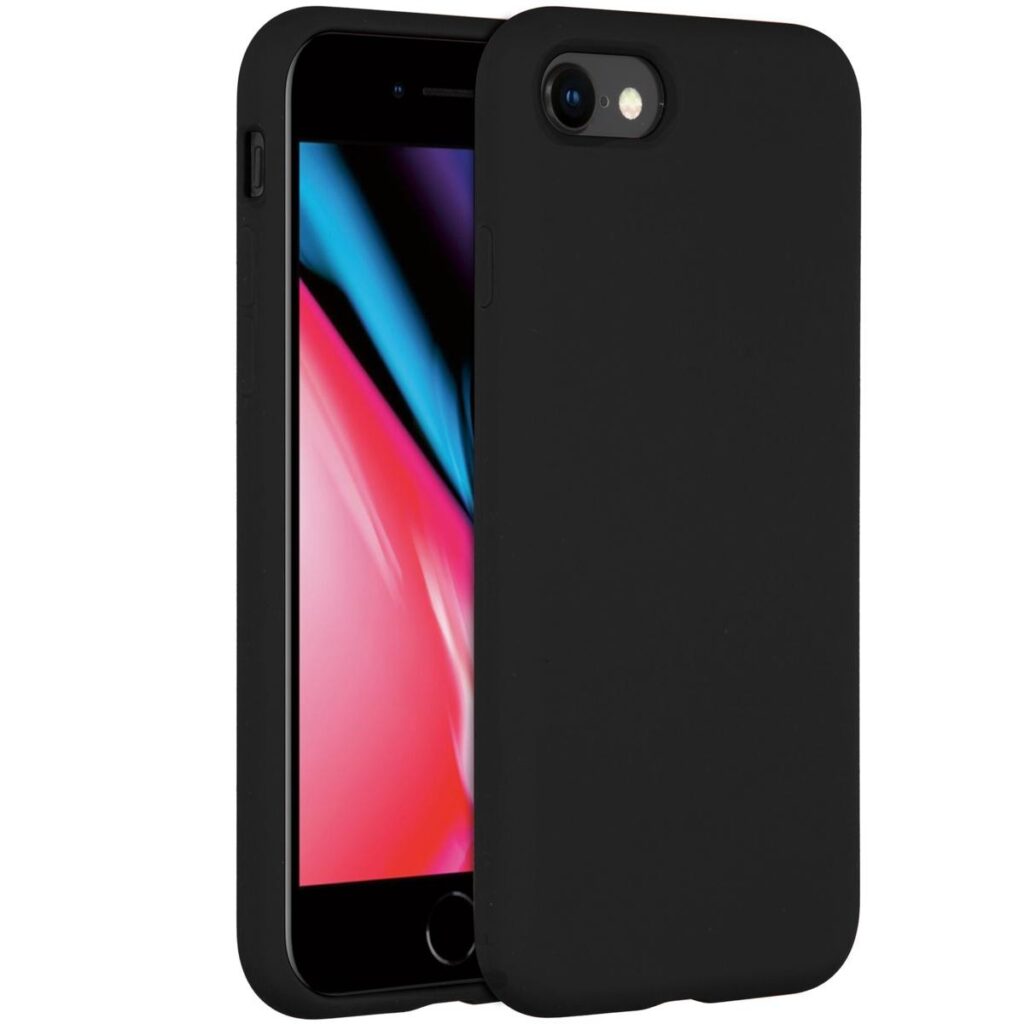 Accezz Liquid Silicone voor Apple iPhone SE (2022 / 2020) / 8 / 7 Telefoonhoesje Zwart ~ Spinze.nl