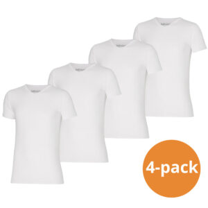 Apollo T-shirt Heren Bamboo Basic V-neck Wit 4-pack-M ~ Spinze.nl