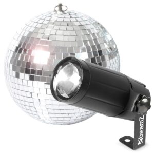 BeamZ discobal 20cm met LED pin spot - Spiegelbol met vele glazen ~ Spinze.nl