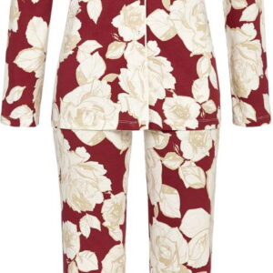 Bordeauxrood doorknoop pyjama witte rozen ~ Spinze.nl