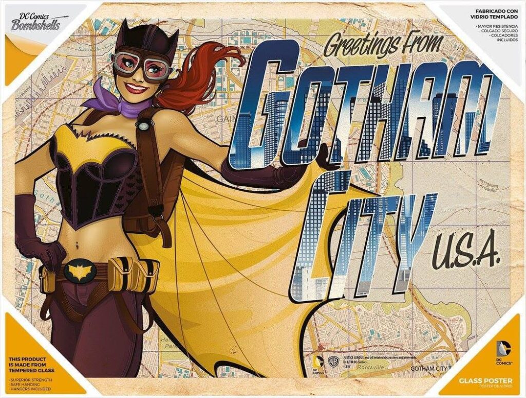 DC Comics Bombshells Glass Poster Greetings From Gotham City 30 x 40 cm ~ Spinze.nl