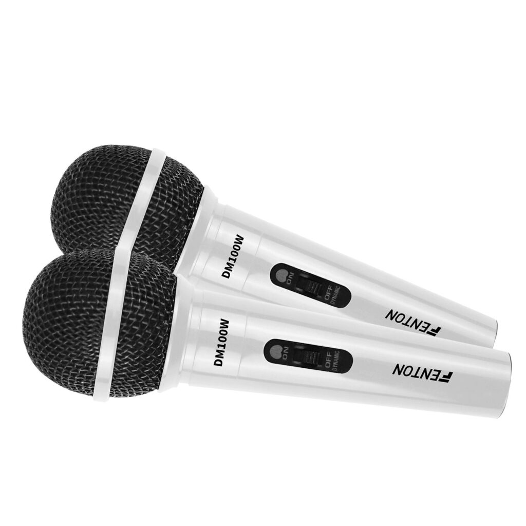 Fenton DM100W - Set van 2 witte microfoons voor o.a. karaoke en DJ&apos;s ~ Spinze.nl