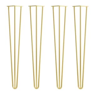 Goudkleurige stalen massieve 3-punt hairpin tafelpoot 71 cm (set van 4 stuks) ~ Spinze.nl