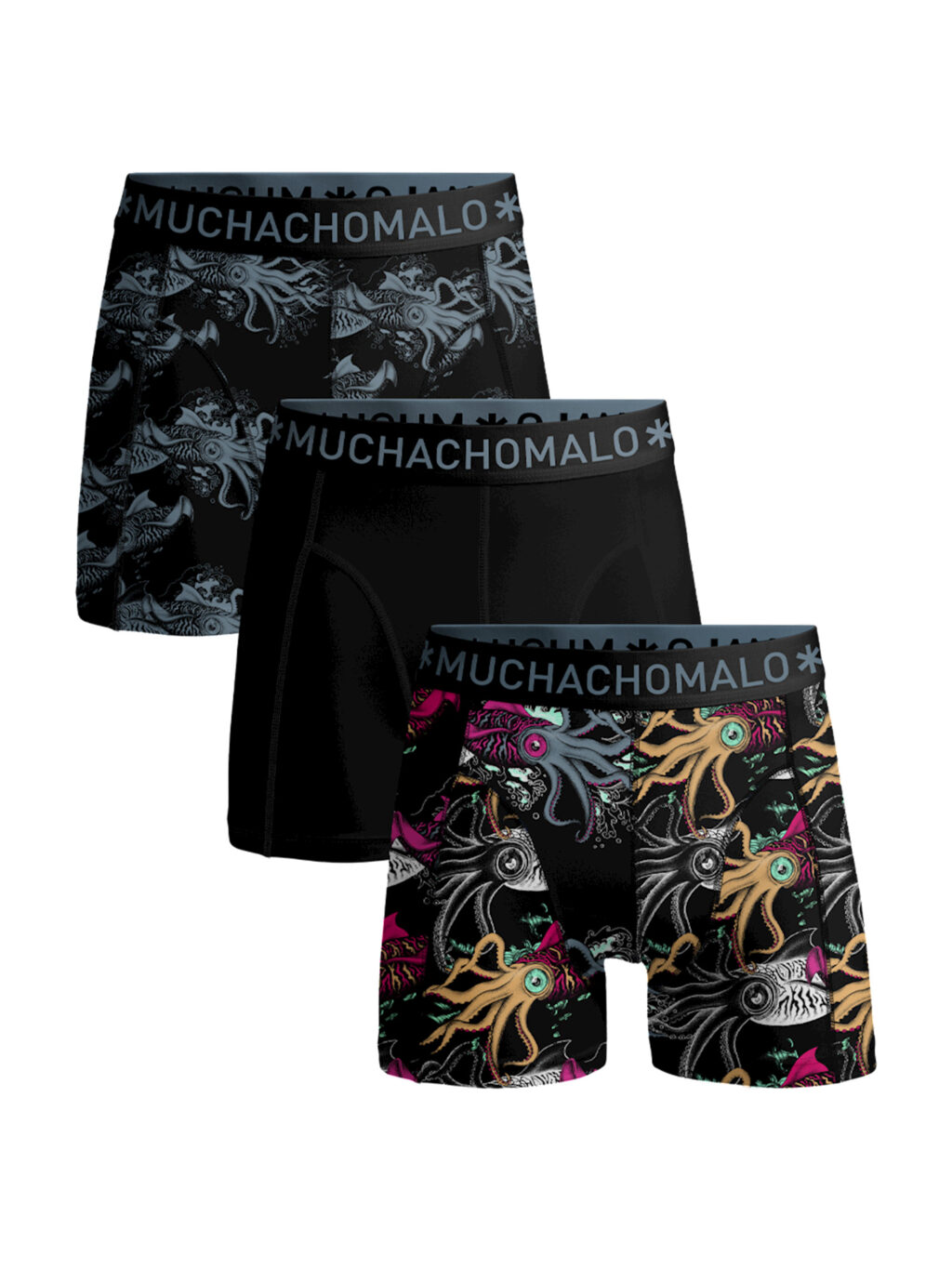 Muchachomalo Boxershorts Calamari 3-pack Print/Solid-XXL ~ Spinze.nl