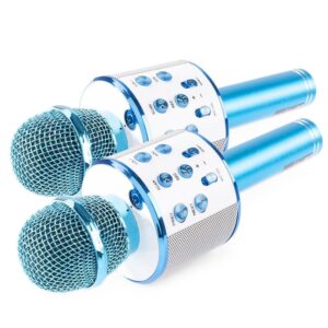 Set van 2 MAX KM01 karaoke microfoons - Blauw (2x) ~ Spinze.nl
