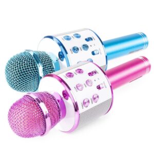 Set van 2 MAX KM01 karaoke microfoons - Blauw & Roze ~ Spinze.nl