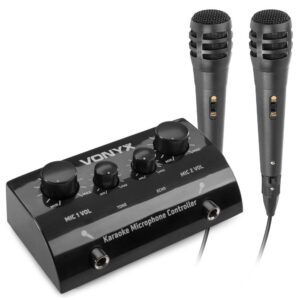 Vonyx AV430B karaoke set met 2x karaoke microfoon en mixer - Zwart ~ Spinze.nl