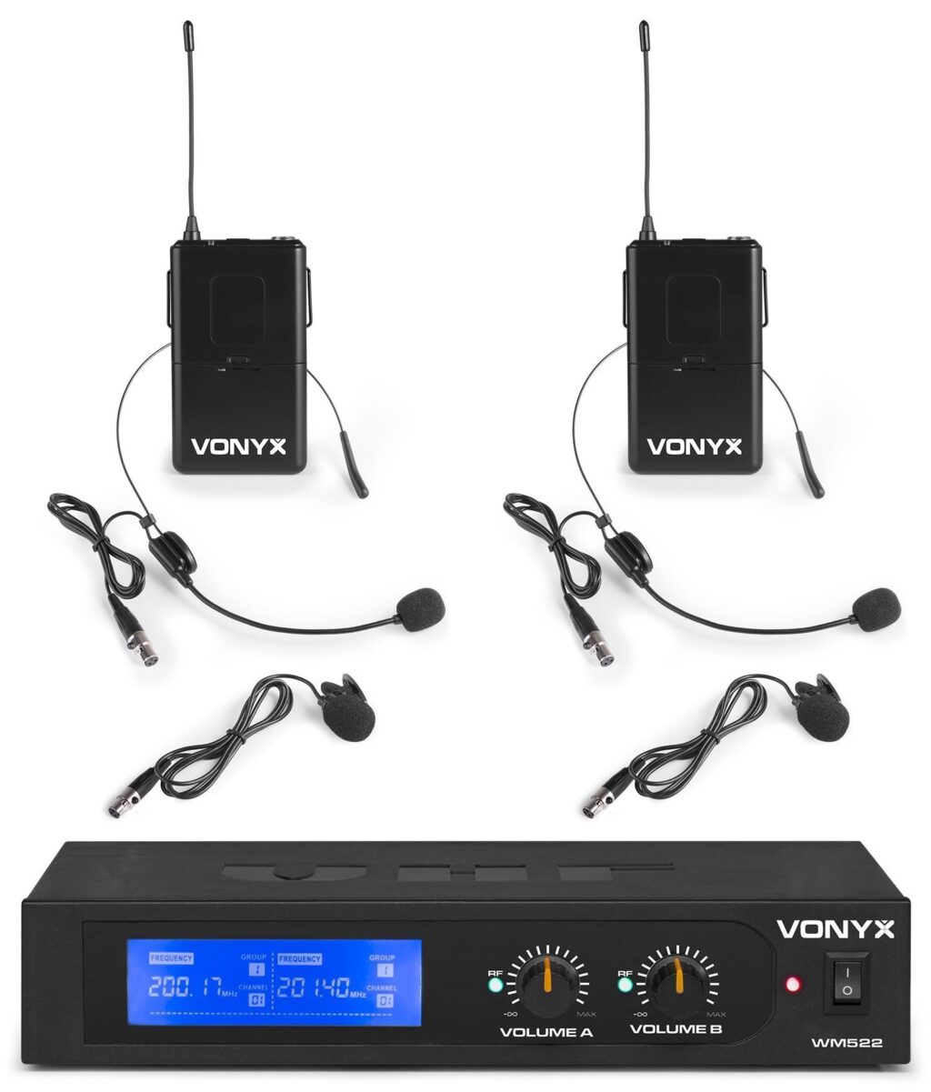 Vonyx WM522B draadloze headset microfoonset 2-kanaals VHF ~ Spinze.nl