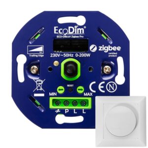 Ecodim Inbouw smart LED dimmer PRO 0-200 Watt Fase afsnijding inclusief afdekraam en draaiknop 2 Jaar garantie ECO-DIM.07 ~ Spinze.nl