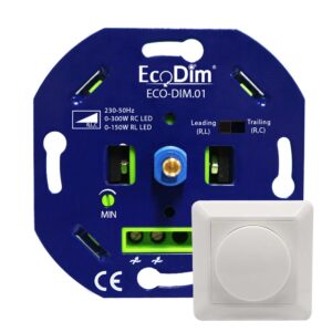 Ecodim LED dimmer 0-300 Watt Fase aan- en afsnijding incl. afdekraampje en draaiknop ECO-DIM.01 ~ Spinze.nl