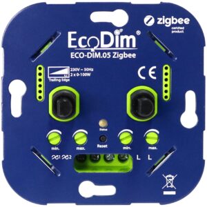 Ecodim Zigbee Inbouw Smart LED Duo Dimmer - 2x 0-100 Watt - Fase afsnijding - Compatibel met draadloze schakelaar - ECO-DIM.05 Zigbee ~ Spinze.nl