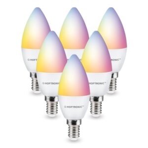 HOFTRONIC SMART Set van 6 E14 SMART LED Lamp RGBWW Wifi & Bluetooth 5.5 Watt 470lm C37 Dimbaar via App ~ Spinze.nl