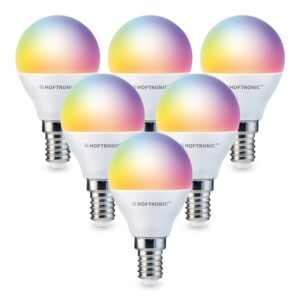 HOFTRONIC SMART Set van 6 E14 SMART LED Lampen RGBWW Wifi & Bluetooth 5.5 Watt 470lm P45 Dimbaar ~ Spinze.nl