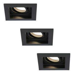 HOFTRONIC™ 3x Durham dimbare LED inbouwspots - Kantelbaar - Vierkant - Verzonken - Zwart - 5W - GU10 - Plafondspots - 2700K warm licht - IP20 ~ Spinze.nl
