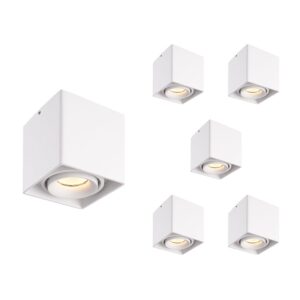 HOFTRONIC™ 6x Dimbare LED opbouw plafondspot Esto Wit incl. GU10 spot 5W 2700K IP20 kantelbaar ~ Spinze.nl
