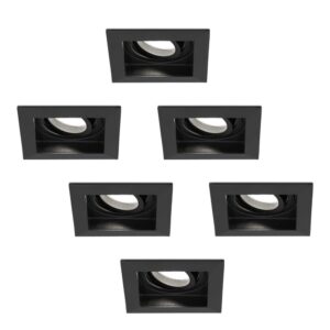 HOFTRONIC™ 6x Durham dimbare LED inbouwspots - Kantelbaar - Vierkant - Verzonken - Zwart - 5W - GU10 - Plafondspots - 6000K daglicht licht - IP20 ~ Spinze.nl
