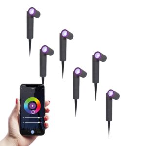 HOFTRONIC™ 6x Pinero smart LED prikspots - RGBWW - WiFi & Bluetooth - GU10 fitting - Kantelbaar - Dimbaar via app - Tuinspot - Pinspot - Slimme verlichting - Google assistant & Amazon Alexa - IP65 voor buiten - Zwart ~ Spinze.nl