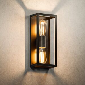 HOFTRONIC™ Alma dimbare LED wandlamp - ex. E27 lichtbronnen - max. 2x 60 watt - Up & Down light - Muurlamp - Muurverlichting - IP44 voor binnen en buiten - Zwart ~ Spinze.nl