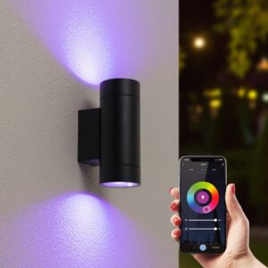 HOFTRONIC™ Cali smart LED wandlamp - WiFi & Bluetooth - RGBWW - GU10 - 10 watt - Up & Down light - Voor binnen en buiten - Dubbelzijdig - Google home & Amazon Alexa - Zwart ~ Spinze.nl