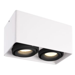 HOFTRONIC™ Dimbare LED Opbouwspot plafond Esto Wit 2 lichts met 2 zwarte afdekringen IP20 kantelbaar excl. GU10 lichtbron ~ Spinze.nl