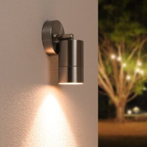 HOFTRONIC™ Lago kantelbare wandlamp - Dimbaar - IP44 - Incl. 2700K warm wit GU10 spotje - Spotlight voor binnen en buiten - Geschikt als wandspot en plafondspot - RVS ~ Spinze.nl