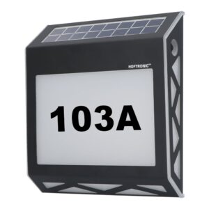 HOFTRONIC™ Numa - Solar verlicht huisnummer met 8 LED&apos;s - Solar huisnummer verlichting - met schemerschakelaar - 3000K warm wit - Zwart - IP65 waterdicht ~ Spinze.nl