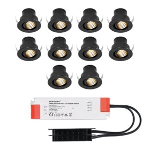 HOFTRONIC™ Set van 10 12V 3W - Mini LED Inbouwspot - Zwart - Kantelbaar & verzonken - Verandaverlichting - IP44 voor buiten - 2700K - Warm wit ~ Spinze.nl