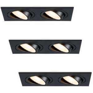 HOFTRONIC™ Set van 3 Mallorca dubbele LED inbouwspots vierkant - Kantelbaar - 2700K Warm wit - GU10 - 5 Watt - Rechthoekig - GU10 verwisselbare lichtbron - Plafondspot voor binnen - Zwart ~ Spinze.nl
