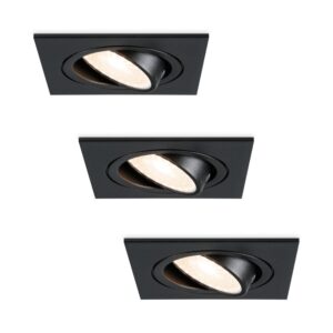 HOFTRONIC™ Set van 3 dimbare LED inbouwspots Mallorca zwart vierkant - Kantelbaar - 5 Watt - IP20 - 4000K Neutraal wit - GU10 armatuur - spotjes plafond ~ Spinze.nl