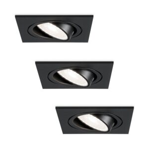 HOFTRONIC™ Set van 3 dimbare LED inbouwspots Mallorca zwart vierkant - Kantelbaar - 5 Watt - IP20 - 6000K Daglicht wit - GU10 armatuur - spotjes plafond ~ Spinze.nl