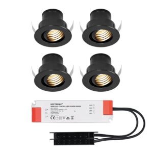 HOFTRONIC™ Set van 4 12V 3W - Mini LED Inbouwspot - Zwart - Kantelbaar & verzonken - Verandaverlichting - IP44 voor buiten - 2700K - Warm wit ~ Spinze.nl