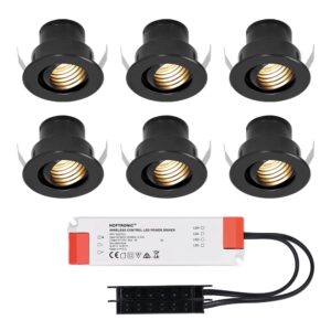 HOFTRONIC™ Set van 6 12V 3W - Mini LED Inbouwspot - Zwart - Kantelbaar & verzonken - Verandaverlichting - IP44 voor buiten - 2700K - Warm wit ~ Spinze.nl