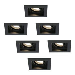 HOFTRONIC™ Set van 6 Fresno LED inbouwspots vierkant - Kantelbaar - 5W 400lm - GU10 2700K Warm wit Dimbaar - Zwart - IP20 Plafondspots voor binnen ~ Spinze.nl