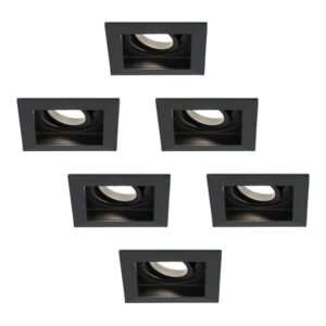 HOFTRONIC™ Set van 6 Fresno LED inbouwspots vierkant - Kantelbaar - 5W 400lm - GU10 4000K Neutraal wit Dimbaar - Zwart - IP20 Plafondspots voor binnen ~ Spinze.nl