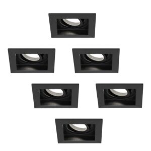 HOFTRONIC™ Set van 6 Fresno LED inbouwspots vierkant - Kantelbaar - 5W 400lm - GU10 6400K Daglicht wit Dimbaar - Zwart - IP20 Plafondspots voor binnen ~ Spinze.nl