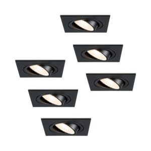 HOFTRONIC™ Set van 6 dimbare LED inbouwspots Mallorca zwart vierkant - Kantelbaar - 5 Watt - IP20 - 4000K Neutraal wit - GU10 armatuur - spotjes plafond ~ Spinze.nl