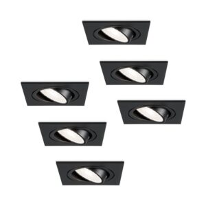 HOFTRONIC™ Set van 6 dimbare LED inbouwspots Mallorca zwart vierkant - Kantelbaar - 5 Watt - IP20 - 6000K Daglicht wit - GU10 armatuur - spotjes plafond ~ Spinze.nl