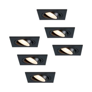 HOFTRONIC™ Set van 6 stuks dimbare LED inbouwspot Mallorca zwart vierkant - Kantelbaar - 5 Watt - IP20 - 2700K Warm wit - GU10 armatuur - spotjes plafond ~ Spinze.nl