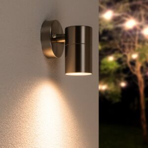 HOFTRONIC™ Wandlamp Mason - IP44 Spatwaterdicht - Muurlamp voor binnen en buiten - Incl. 2700K warm witte GU10 spot - Dimbaar - Industriële wandlamp - Roestvrij staal ~ Spinze.nl